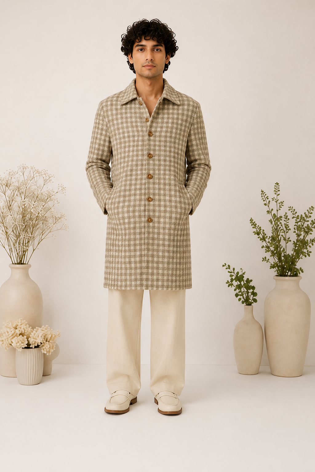 Himachali Heritage Check Trench Coat