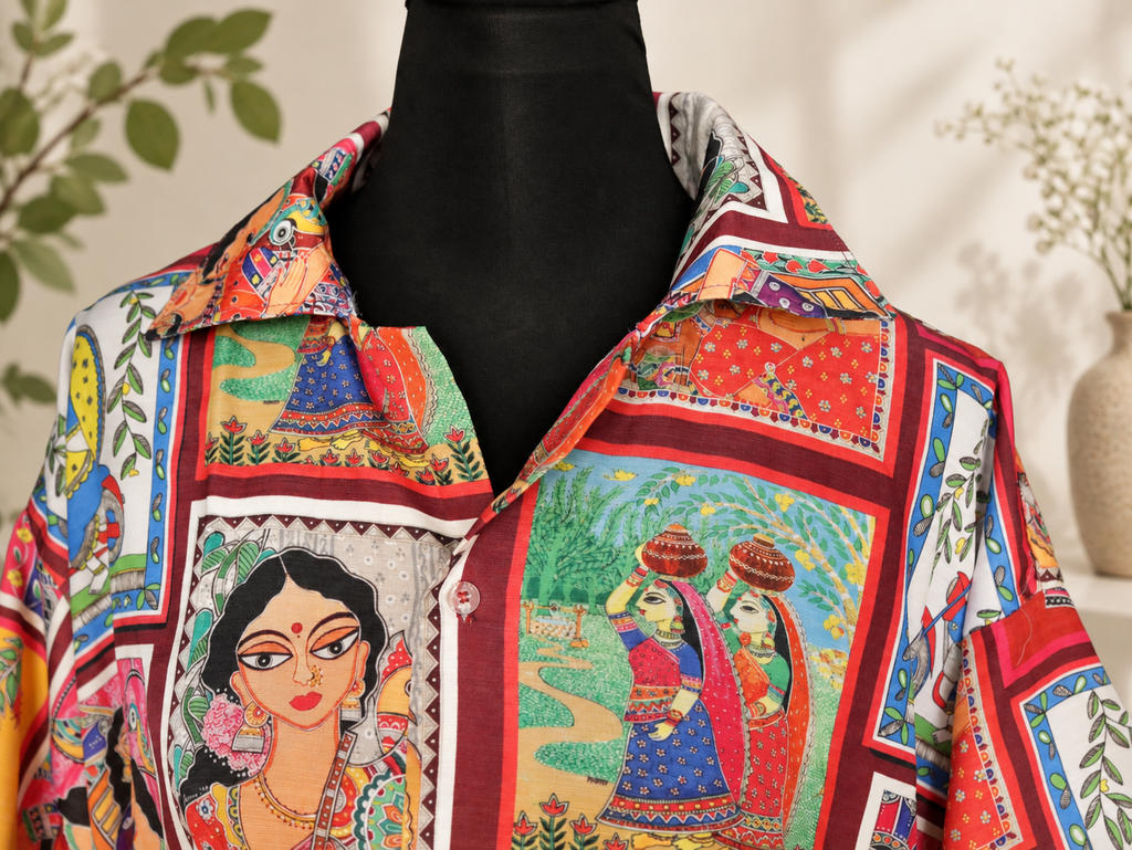 Oversized Unisex Shirt in Mithila Print
