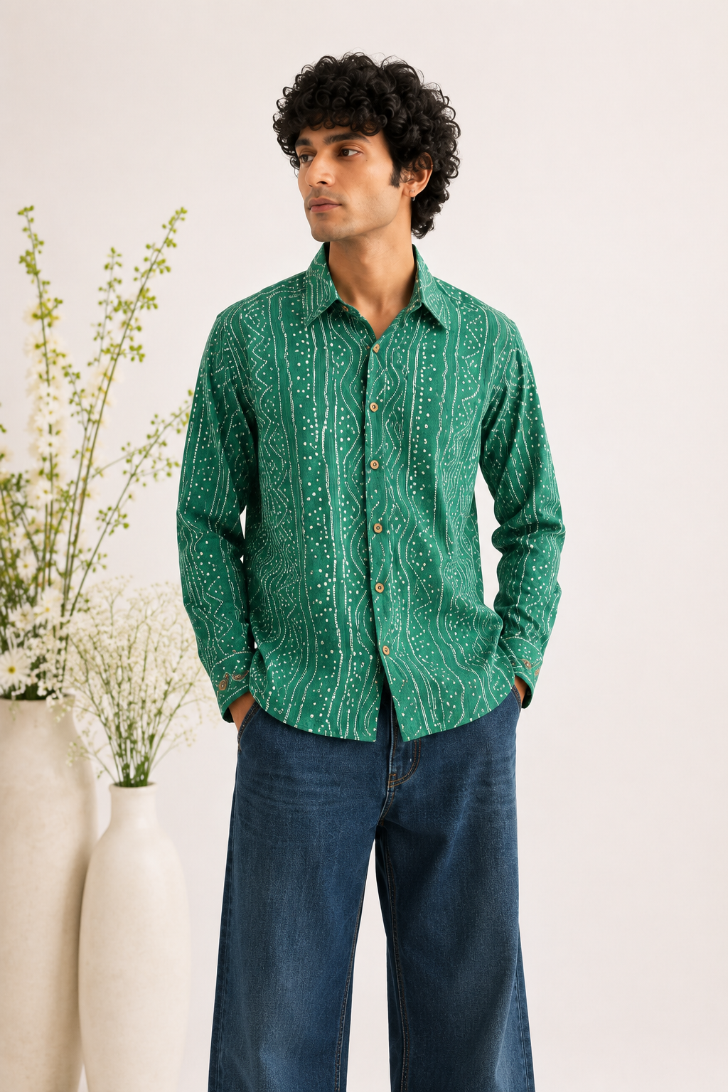 Emerald Green Bandhani Print Shirt