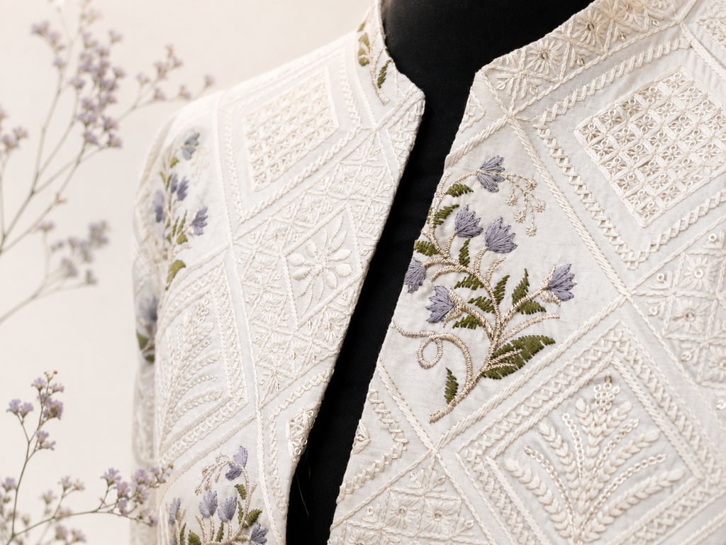 Ivory Floral Trench Coat
