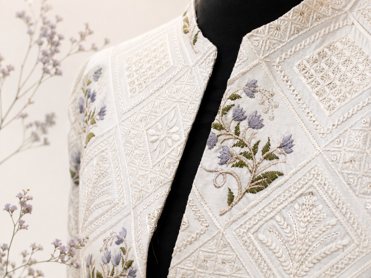Ivory Floral Trench Coat