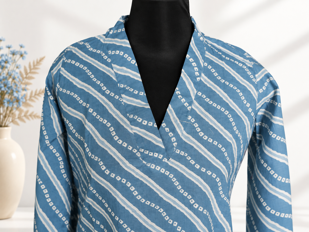 Blue Lehria & Bandhani Inspired Printed Kurta