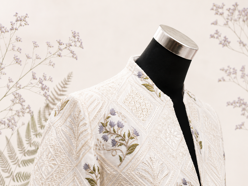 Ivory Floral Trench Coat