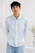 Iridescent Pearl Mandarin-Collar Shirt